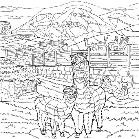 Llamas on the Grassland