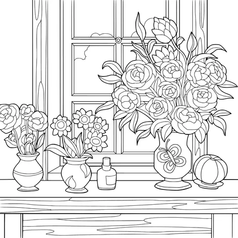 Colorful Flowers in Vases by the Window