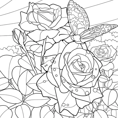 Colorful Roses with a Butterfly