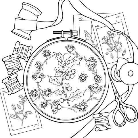 刺绣工具与成品展示