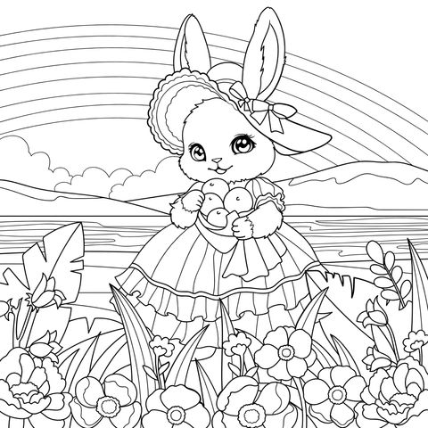 持胡萝卜的花裙小兔