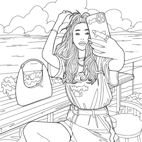 海边自拍的女孩