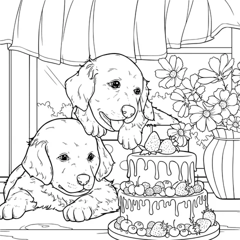 Two Puppies and a Cake