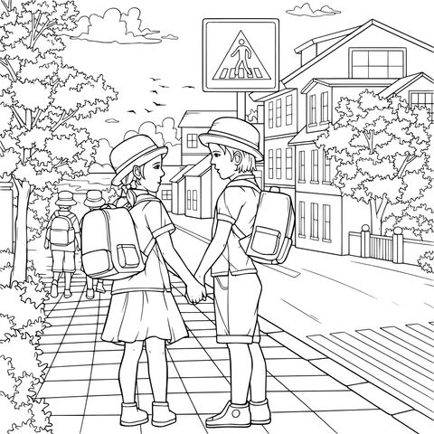 牵手上学的孩子