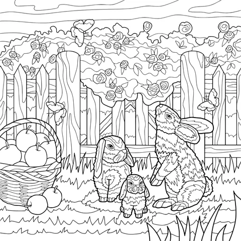A Rabbit Family in the Garden