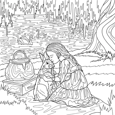 A Tender Moment Between a Girl and a Rabbit