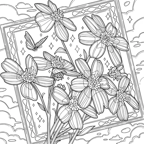 Blue Flowers and a Butterfly in a Frame