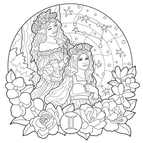 Gemini - themed Coloring Page Illustration