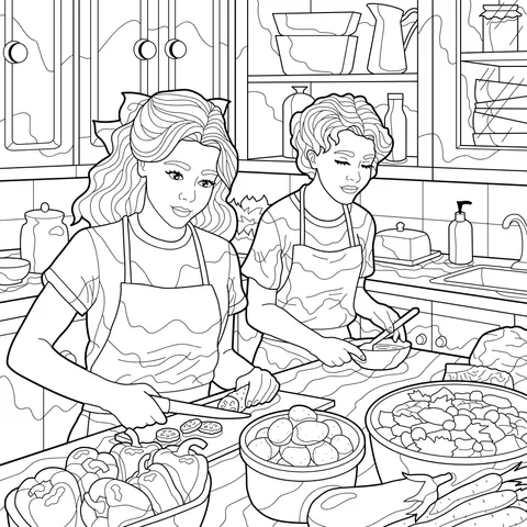 Two people preparing ingredients together in the kitchen