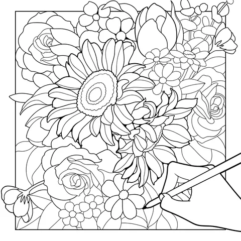 Hand - drawing colorful flowers