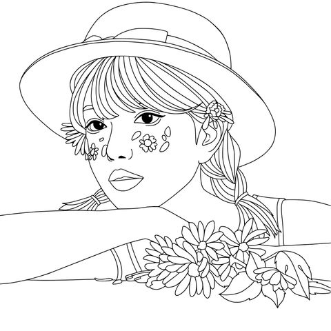 戴草帽的鲜花少女