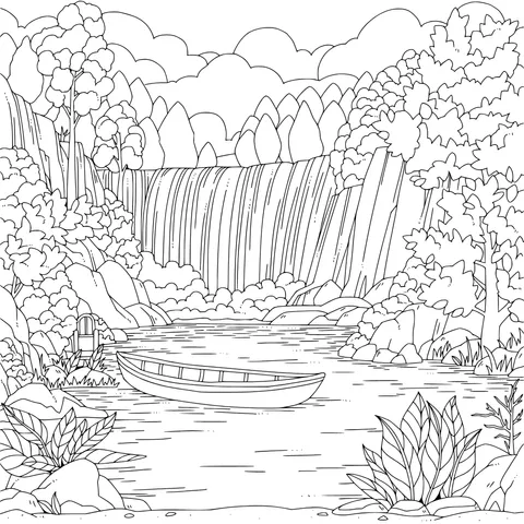 Serene riverside by the waterfall