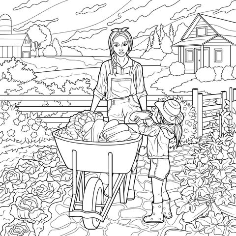 Mother - Daughter Gardening Coloring Page