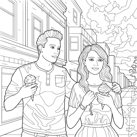 Couple enjoying ice - creams on the street