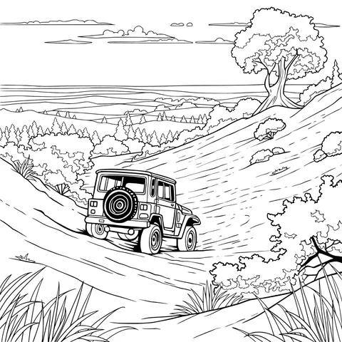Off - road vehicle galloping among the hills