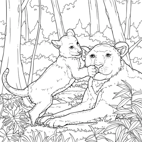 Intimate Interaction between a Lioness and a Cub