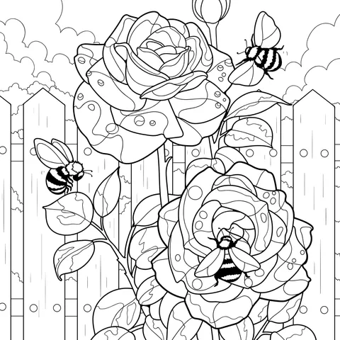Roses and Bees by the Fence