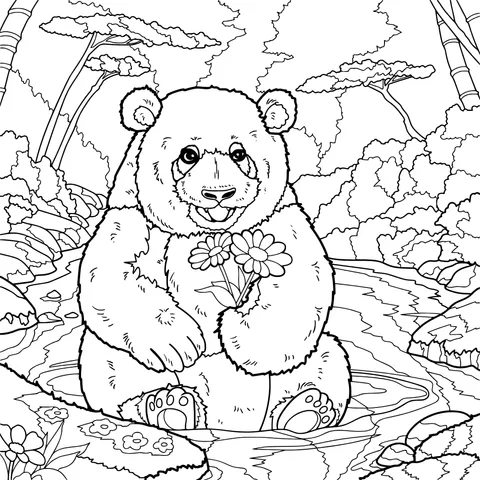 Panda Holding Flowers
