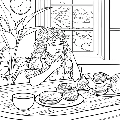 Girl enjoying delicious pastries