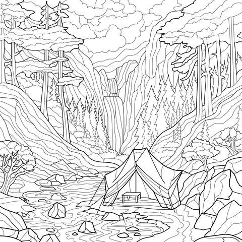 Campsite in the Mountains and Forests