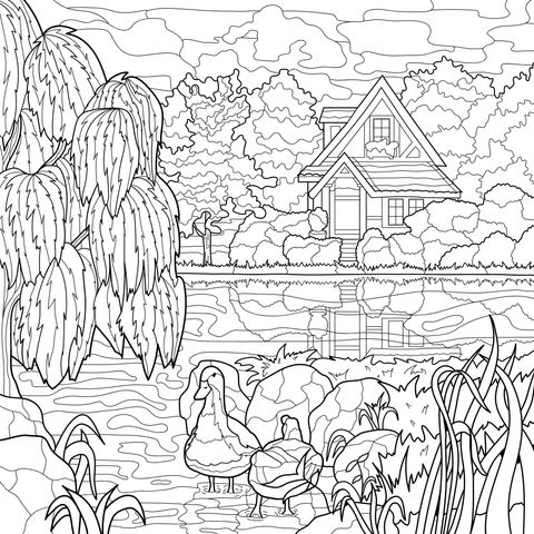 湖畔小屋与双鹅