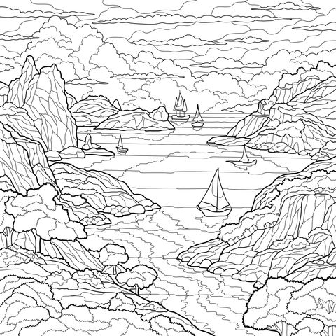 帆船穿梭的山海美景