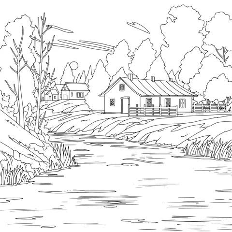 Riverside scenery in a rural area in autumn