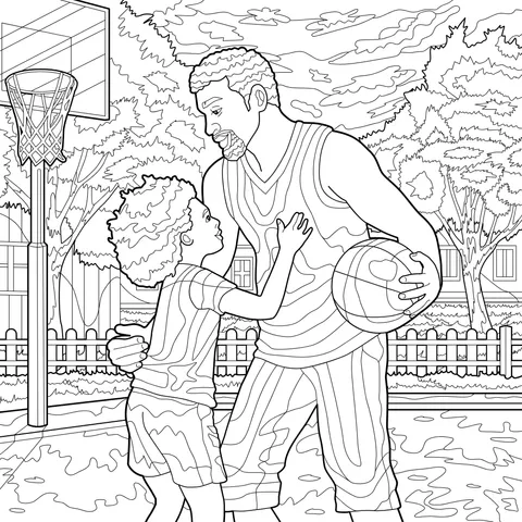 Father - son interaction on the basketball court