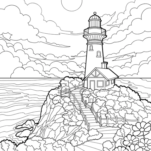 Lighthouse and Cottage on the Cliff