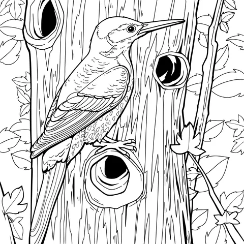 Woodpecker on the Tree Trunk