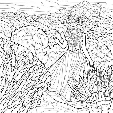Woman walking in lavender field