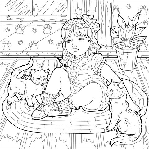 女孩与猫咪的温馨时光