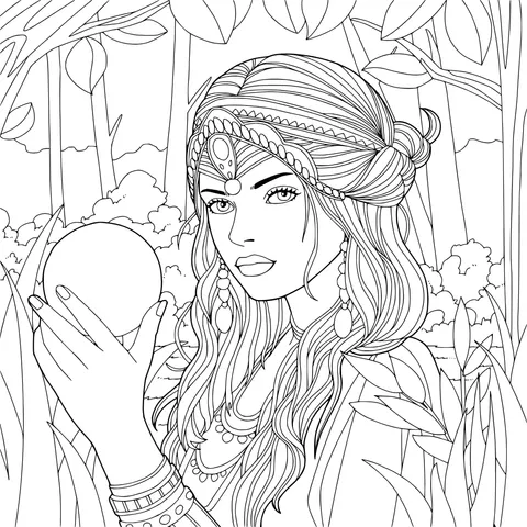 Woman Holding a Fruit in the Forest