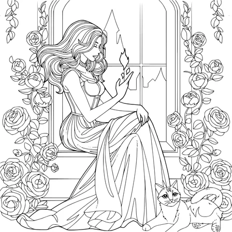 Woman with a Candle by the Window and a Cat