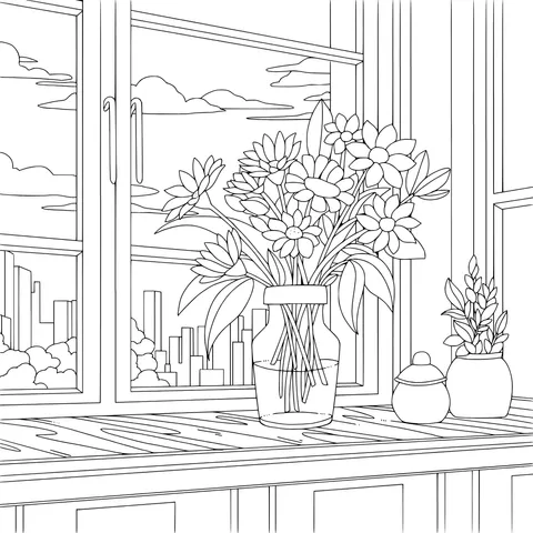 Flower scene on the windowsill