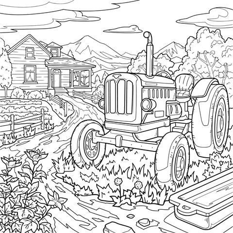 Red Tractor in a Rural Field