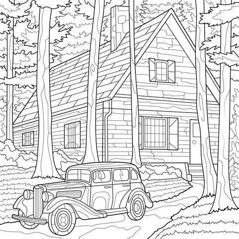 Cabin in the Woods and Vintage Car