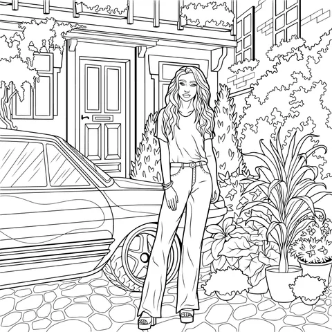Woman standing beside the car