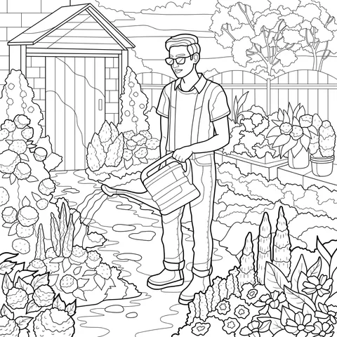 Person watering flowers in the garden
