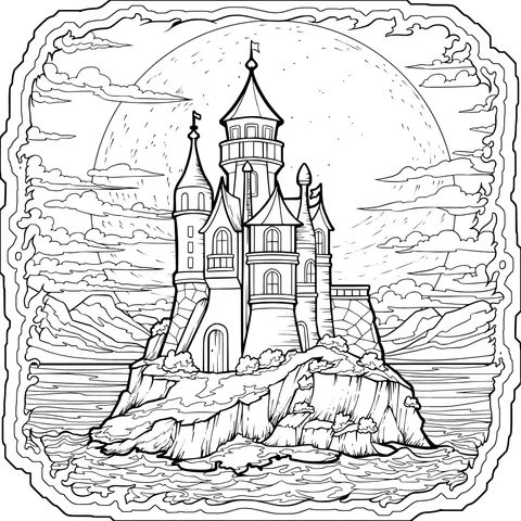 Castle on an Island under the Moonlight