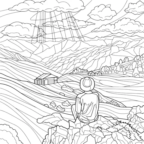 Person gazing at the mountain scenery