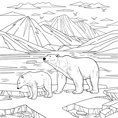 Mother - cub polar bears on the ice - field