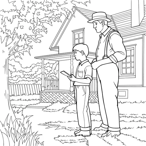 Father - son time in front of the house