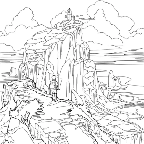 Traveler on the Path to the Cliff - top Cottage
