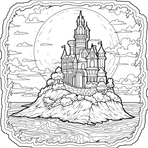 Castle on an Island under the Moonlight