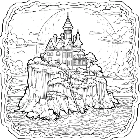 Castle on an Island under the Moonlight