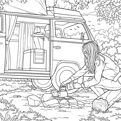 Woman cooking at a campsite