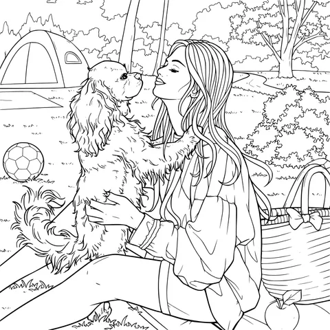 A Warm Moment between a Woman and Her Dog Outdoors