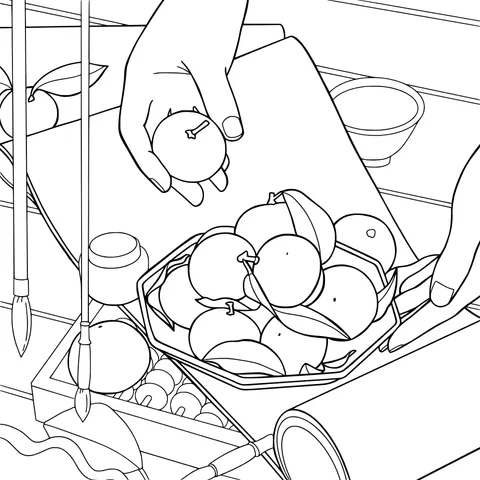 Chinese - style Desk Scene with Tangerines