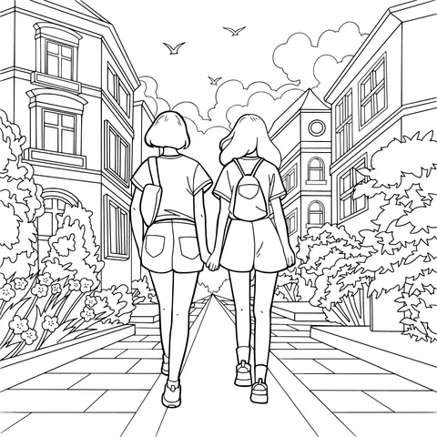 Girlfriends walking side - by - side